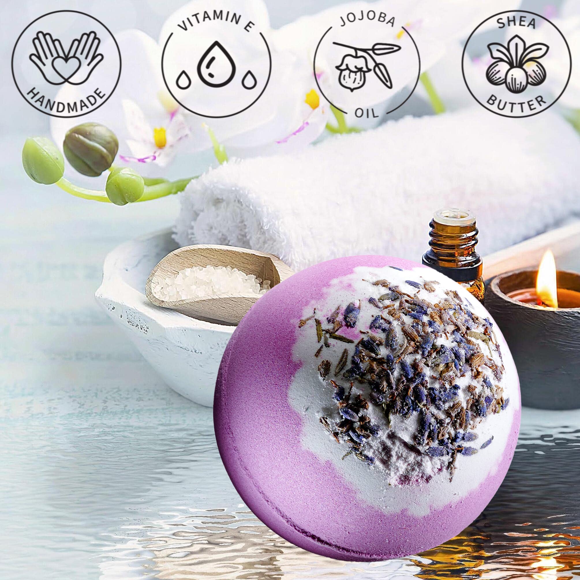 Lavender Bath Bombs for Women, Handmade Self Care Gifts for Relaxing and Relaxation Pampering Bath and Body Spa Ball, Birthday Gift Idea for Women, Men, Mom, Dad - 7oz Fizzy with Natural Lavender Oils