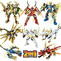WishaLife Ninja Mech Dragon Action Figure - Transforming 2 in 1 Toy Building Set, Creative Toy Gift for Kids, Boys, Girls Ages 6 and Up (1222 Pieces)