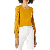 Amazon Essentials Women's Long-Sleeve Crewneck Smocked Cuff T-Shirt