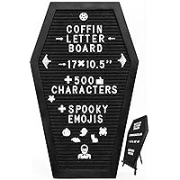 Coffin Letter Board Black With Spooky and All Seasons Emojis +500 Characters, and Wooden Stand - 17x10.5 Inches - Gothic Halloween Decor Spooky Gifts Decorations