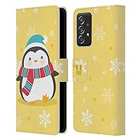 Head Case Designs Yellow Kawaii Christmas Penguins Leather Book Wallet Case Cover Compatible with Galaxy A52 / A52s / 5G (2021)