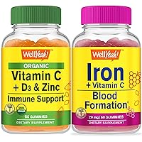 Organic Vitamin C + D3 + Zinc + Iron+Vitamin C, Gummies Bundle - Great Tasting, Vitamin Supplement, Gluten Free, GMO Free, Chewable Gummy