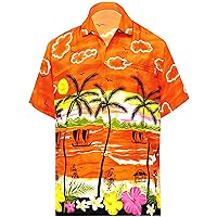 LA LEELA Men's Hawaiian Shirts Short Sleeve Button Down Shirt Mens Summer Shirts Casual Beach Vacation Hawaii Island Shirts for Men Funny 6XL Seashore Palm, Orange