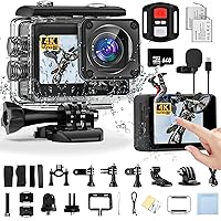 4K Action Camera, Sports Video Camera WiFi with Touch Screen Dual Screen 131FT Underwater Camera Waterproof, EIS 2.0, 170° Wide Angle, Zoom, 2 Batteries and Accessory Kits for Vlog