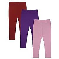 Lilax Girls' 3 Pack Basic Solid Full Length Cotton Soft Leggings, Colorful Multipack