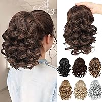 Drawstring Ponytail for Women 10 Inch Curly Wavy Short Ponytail Extension Natural Looking Synthetic Fake Ponytail Hairpiece Wavy Drawstring Ponytails for Daily Use(Chestnut Brown#)