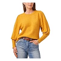 Vince Camuto Womens Gold Ribbed Balloon Sleeve Crew Neck Wear to Work Sweater L