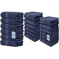 White Classic Luxury Hand Towels Luxury Cotton Washcloths | 12 Pack Bundle (Navy Blue)