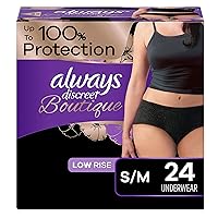 Always Discreet Boutique Adult Incontinence & Postpartum Underwear for Women, Low-Rise, Size Small/Medium, Black, Maximum Absorbency, Disposable, 24 Count