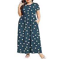 levaca Women's Plus Size Short Sleeve Casual Summer Long Maxi Dress with Pockets