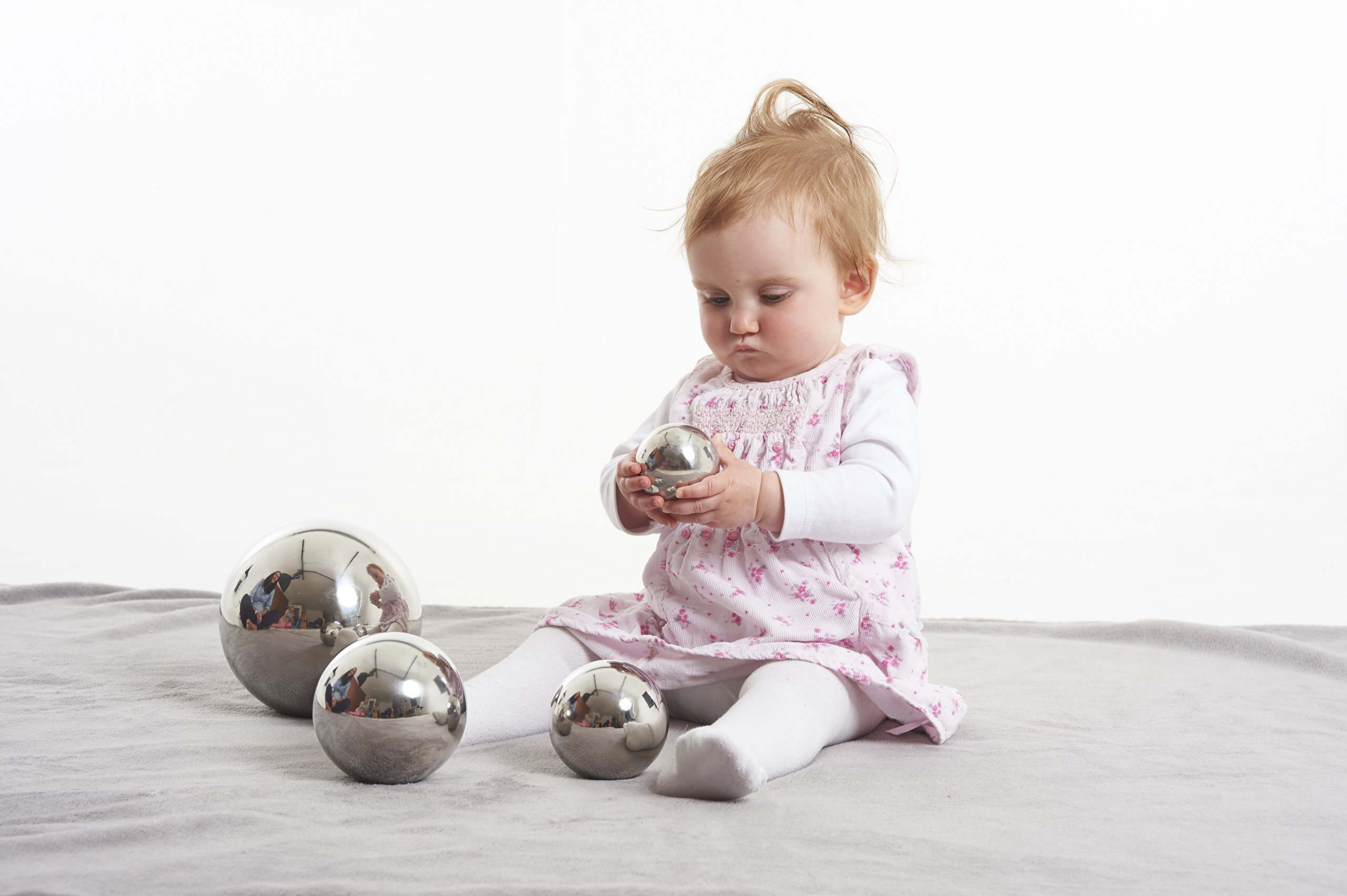 TickiT - 9322 Sensory Reflective Balls - Set of 4 - Mirrored Spheres for Babies and Toddlers - Stainless Steel Sensory Balls for Reflections and Color - For Stylish Nurseries and Bedrooms