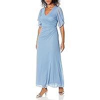 Jessica Howard Women's Asymmetrical Butterfly Sleeve Shirred Surplus Bodice Gown with Slit