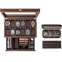 TAWBURY GIFT SET | Bayswater 12 Slot Watch Box with Drawer (Brown) and Fraser 3 Watch Travel Case (Brown)
