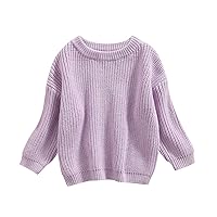 Toddler Baby Round Neck Sweaters Winter Warm Long Sleeve Candy Color Knit Pullovers Solid Basic Clothes