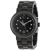 Movado Women's 0606693 Cerena Black Ceramic Case and Stainless Steel Black PVD Bracelet Black Diamond Dial Watch