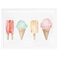 Wynwood Studio Food and Cuisine Wall Art Prints 'Ice Cream You Scream' Home Décor, 19 in x 13 in, White Frame