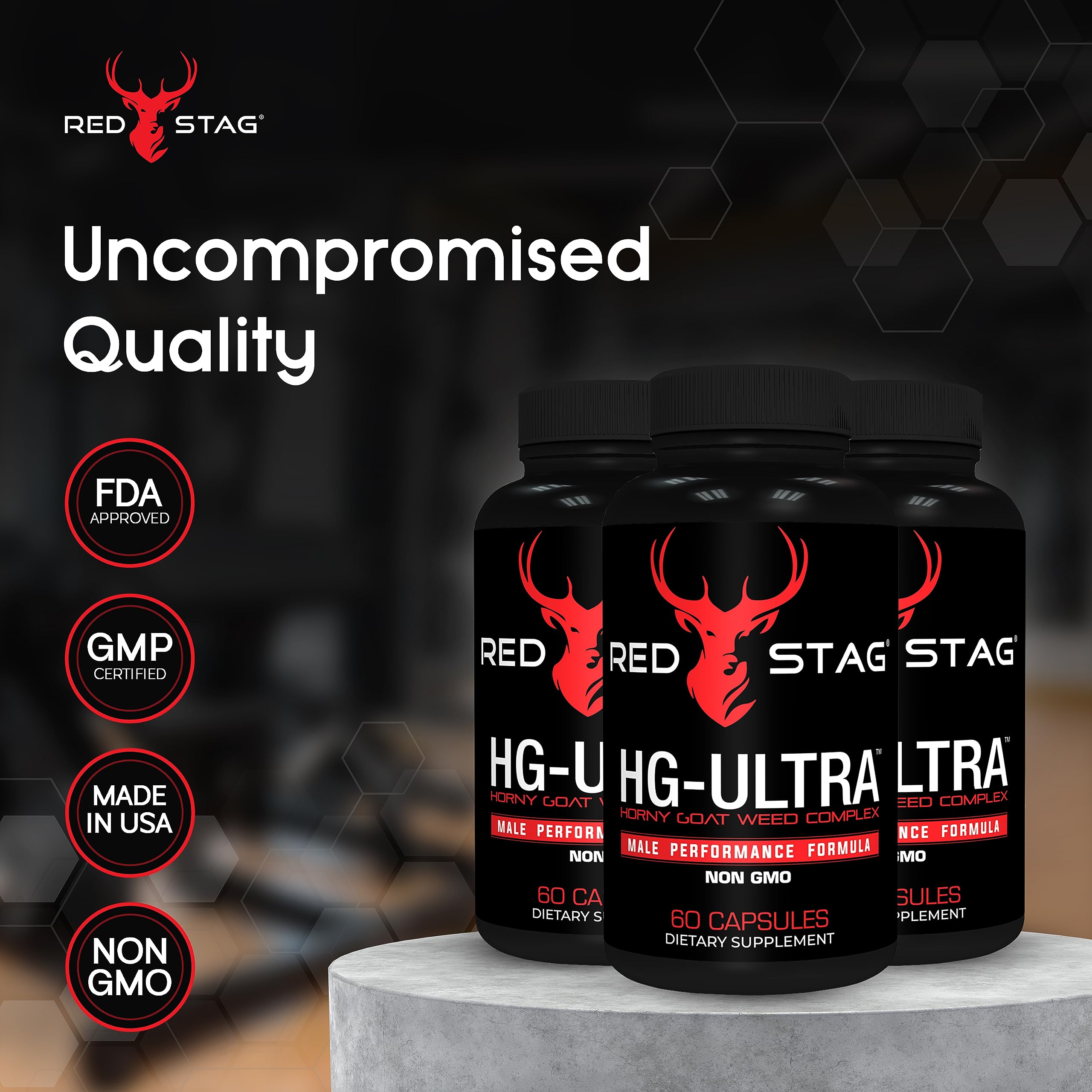 Supplement for Men - Red Stag HG Ultra Horny Goat Weed Extract with Maca Root Powder, Tribulus Terrestris, Saw Palmetto & Tongkat Ali Powder for Low T & Male Enhancement - 60 Capsules