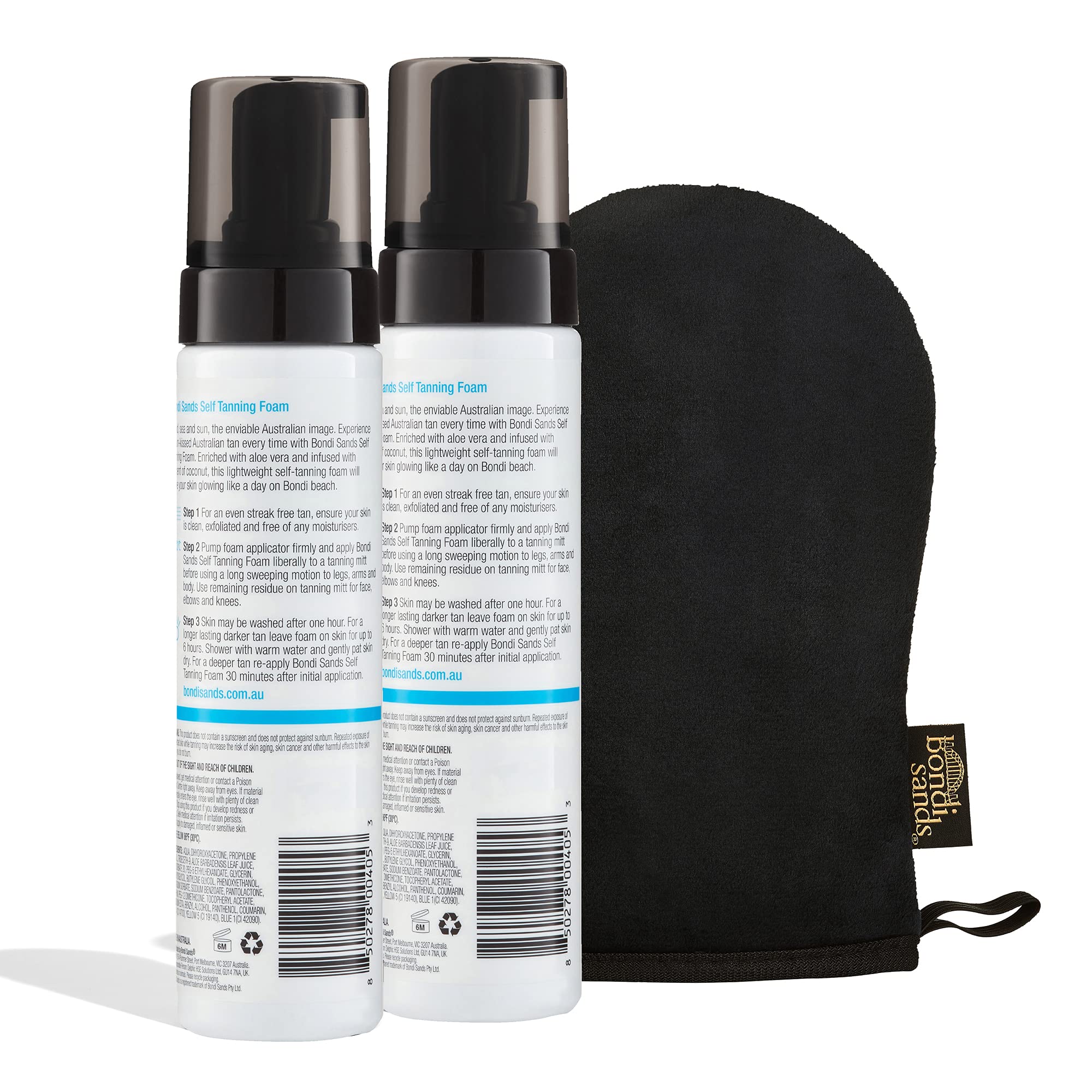 Bondi Sands Light/Medium Self Tanning Foam Value Kit | Includes 2 Lightweight Sunless Tan Foams + 1 Application Mitt for a Flawless Finish ($54 Value)