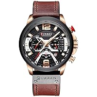 Men's Leather Band Stainless Steel Classic Casual Waterproof Chronograph Date Analog Quartz Watch