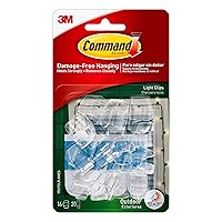 Command Outdoor Light Clips, Damage Free Hanging Outdoor Light Clips with Adhesive Strips, No Tools Wall Clips for Hanging Outdoor Lights and Cables, 16 Clear Clips and 20 Command Strips (Pack of 4)