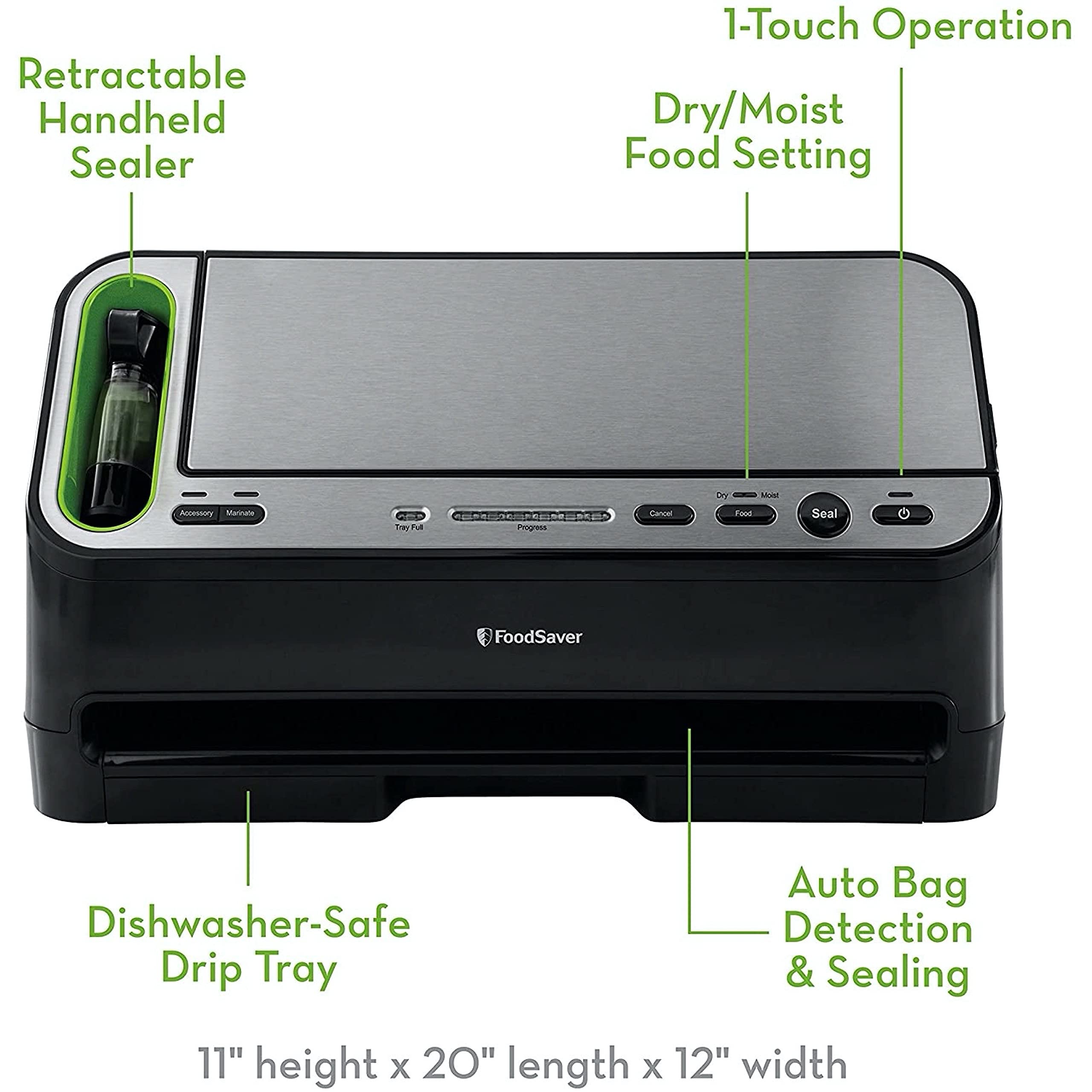 FoodSaver Vacuum Sealer Machine with Automatic Bag Detection, Sealer Bags and Roll, and Handheld Vacuum Sealer for Airtight Food Storage and Sous Vide, Silver