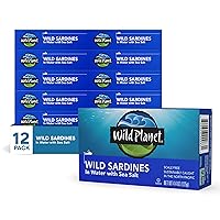 Wild Planet Wild Sardines in Water with Sea Salt, Tinned Fish, Non-GMO, Sustainable 4.4 Ounce (Pack of 12)