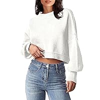 MEROKEETY Women's 2024 Crewneck Cropped Sweater Fall Batwing Sleeve Oversized Side Slit Ribbed Knit Pullover Jumper Tops