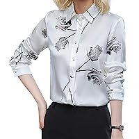 LAI MENG FIVE CATS Women's Shirt Floral Print Long Sleeve Button Down Casual Blouse Top