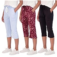 Real Essentials 3-Pack: Women's Capri Open Bottom Soft Sweatpants with Drawstring (Available in Plus Size)