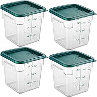 4 Pack Food Storage Container with Green Lid - NSF Commercial Grade in 4.0 Qt - Square, Clear, Polycarbonate
