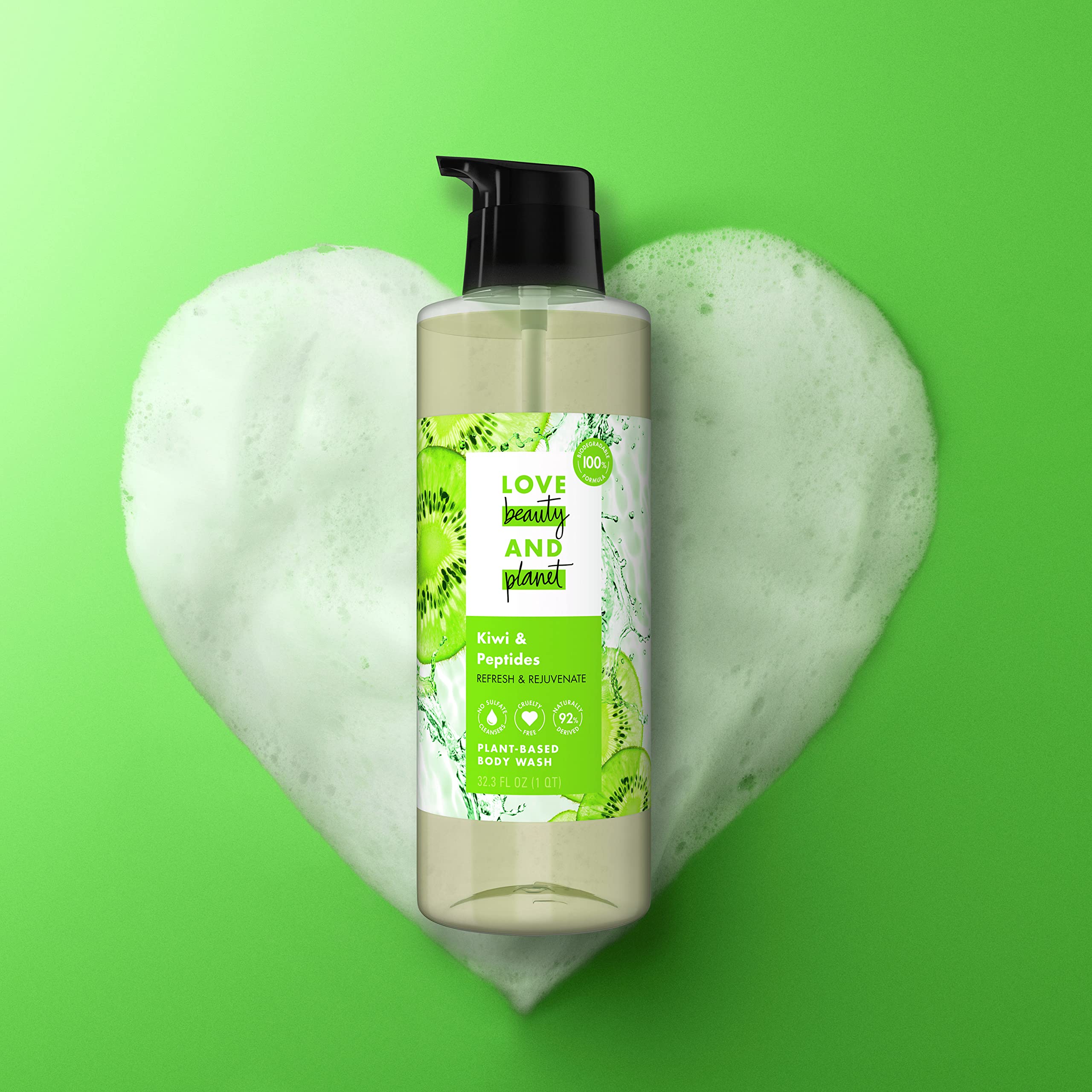 Love Beauty And Planet Body Wash Refresh and Rejuvenate, Kiwi and Peptides Made with Plant-Based Cleansers and Skin Care Ingredients 32.3 fl oz