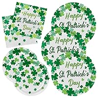 St. Patrick's Day Celebration Pack for 50 - Irish Shamrock Themed Tableware Set with Lucky Shamrock Dinner & Dessert Plates, Shamrock Napkins, Perfect for St. Patrick's Day Party Decorations