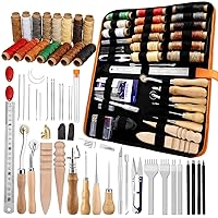 BAGERLA Leather Working Tools, Leather Sewing Kit with Waxed Thread Needle Awl Groover Tracing Wheel Prong Punch Storage Bag Leather Tools Kit Great for Leather Stitching and Leather DIY Crafting