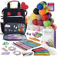 Crochet Kit for Beginners Adults and Kids - Beginner Crochet Kit for Adults with Step-by-Step Video Tutorials, Amigurumi and Crocheting Kit, Crochet Starter Kit with Beginner Yarn and Crochet Backpack