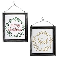 DII Holiday Hanging Wall Decor Lightweight & Decorative, 9.75x8.5x0.63, Noel & Merry Christmas Signs, 2 Count