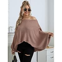 Casual Ladies Comfortable Plus Size Sweater Plus Dolman Sleeve Ribbed Knit Sweater Leisure Perfect Comfortable Eye-catching (Color : Dusty Pink, Size : X-Large)