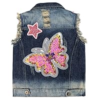 Yao Little Girls Denim Vest Spring Autumn Sequins Owl Vest Coat