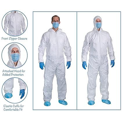 5 Pack Disposable Coveralls with Hood | White | Protective Tyvek Coverall Suit