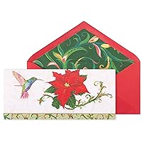 Christmas Boxed Card Set, Hummingbird And Poinsettia, Includes a Holiday Sentiment and Coordinating Envelope, Set of 8 (NXB-0036), multicolored, 3.875