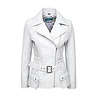 Smart Range 'FEMININE' Ladies WHITE Vintage WASHED Biker Style Designer Real Leather Jacket