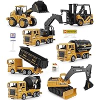 Geyiie Construction Trucks Toy Set, Construction Vehicles Site for Kids Engineering Toys Playset for Boys Girls, Pull Back Cars Excavator Tractor Bulldozer Dump Sand Toys Gifts for Party Favor