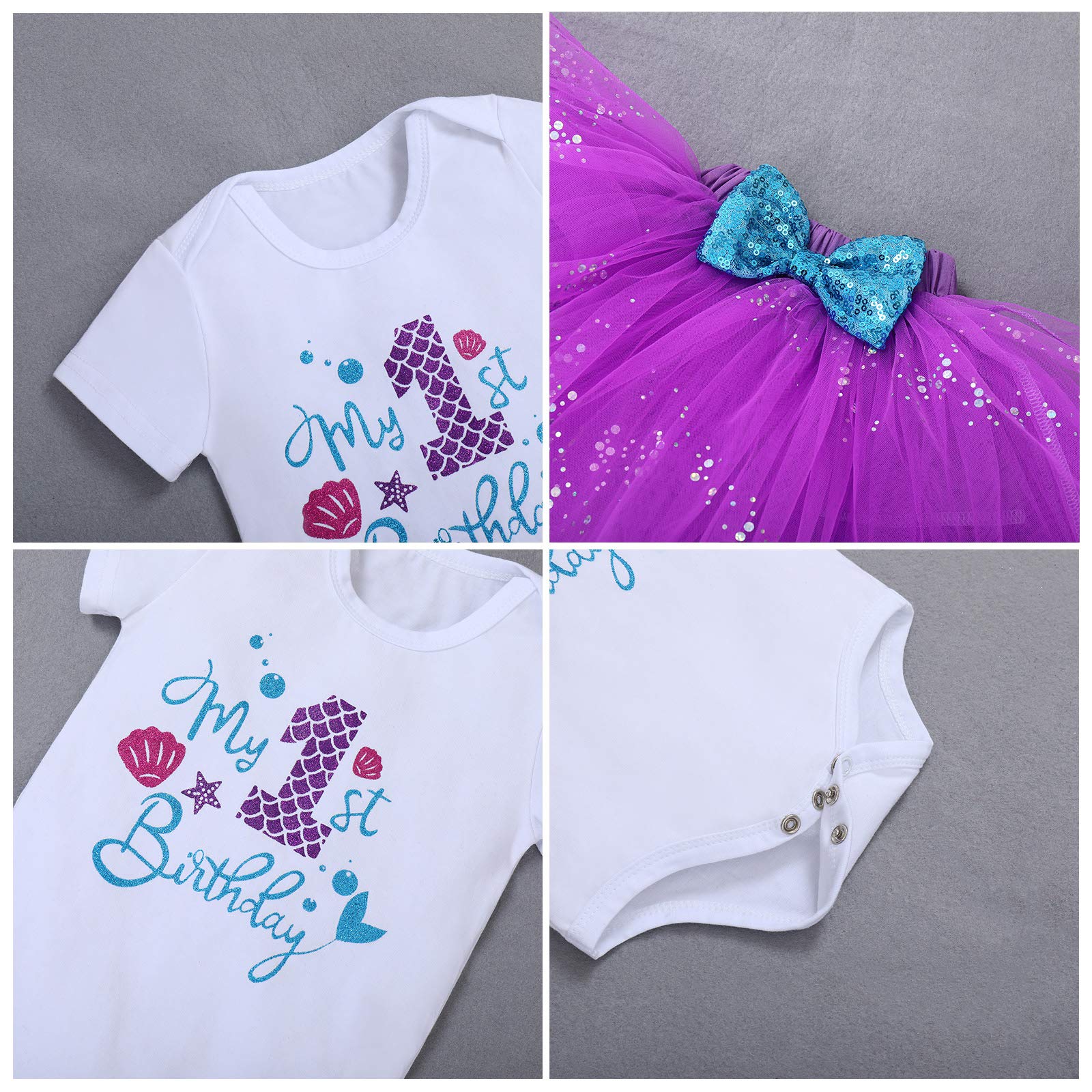 One Mermaid Outfit Set – Romper, Tulle Tutu Dress, Sandals, Headband First Birthday Gifts for Toddler Baby Girls Photo Shoot