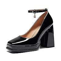 Women's Mary Jane Pumps: Stylish and Comfortable Low-Cut and High-Heeled Dress Shoes with Square Toe and Ankle Strap for Office, Work, Church, Wedding and More