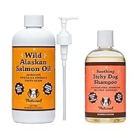 Itchy Dog Shampoo (12 oz) Bundle with Wild Alaskan Salmon Oil (16 oz) | Hypoallergenic Shampoo and Sensitive Skin Supplement | Soothing Relief for Recurring Skin Conditions