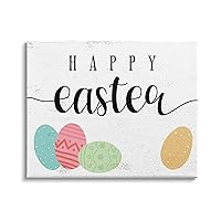 Stupell Industries Happy Easter Greeting Fun Pattern Spring Holiday Eggs, Designed by Daphne Polselli Canvas Wall Art, 20 x 16, White