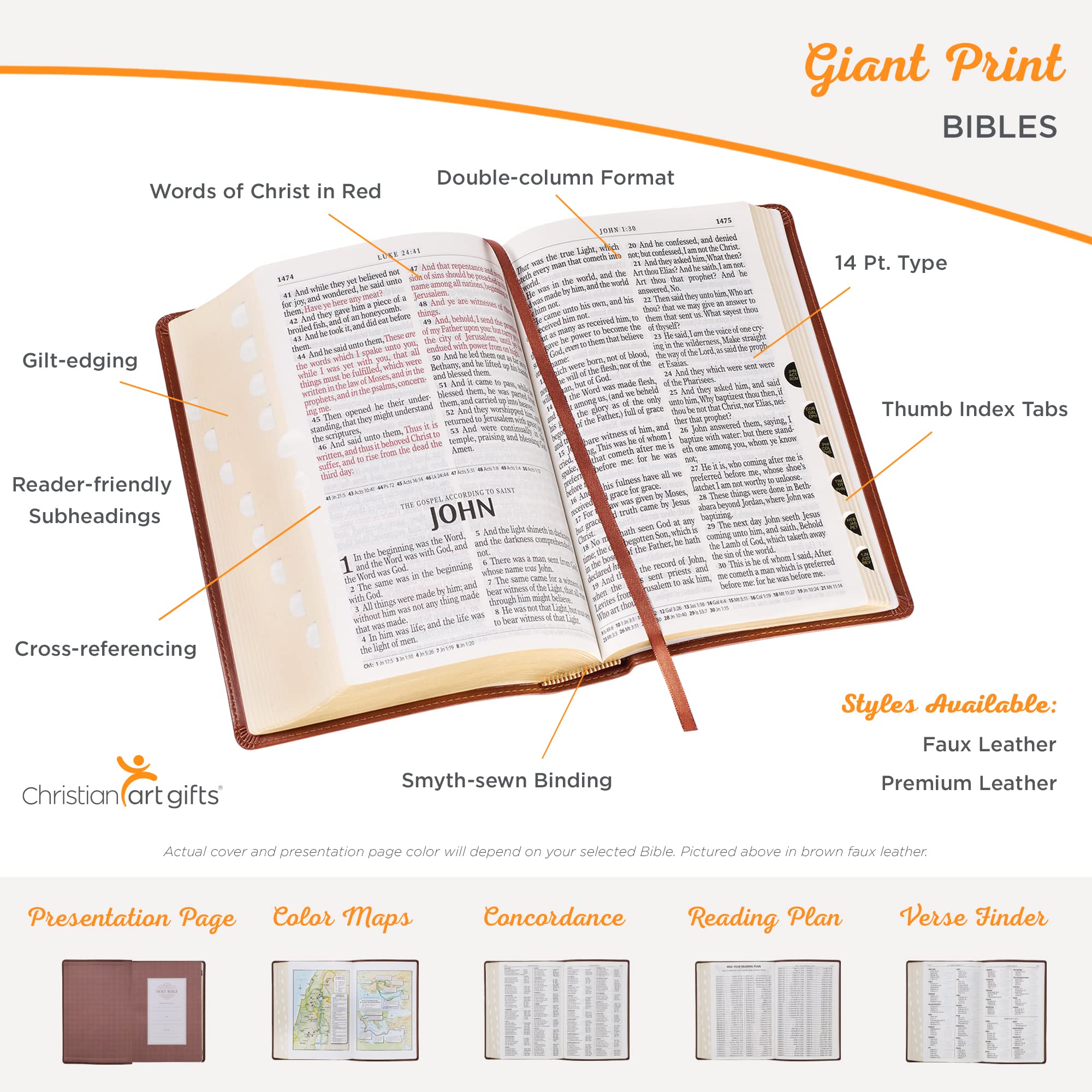 KJV Holy Bible, Giant Print Standard Size Faux Leather Red Letter Edition - Thumb Index & Ribbon Marker, King James Version, Brown/Pink Berry