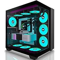 PC Case Pre-Install 9 ARGB Fans,ATX Mid Tower Gaming Case with Double Tempered Glass Full View Computer Cases,Black(H06)