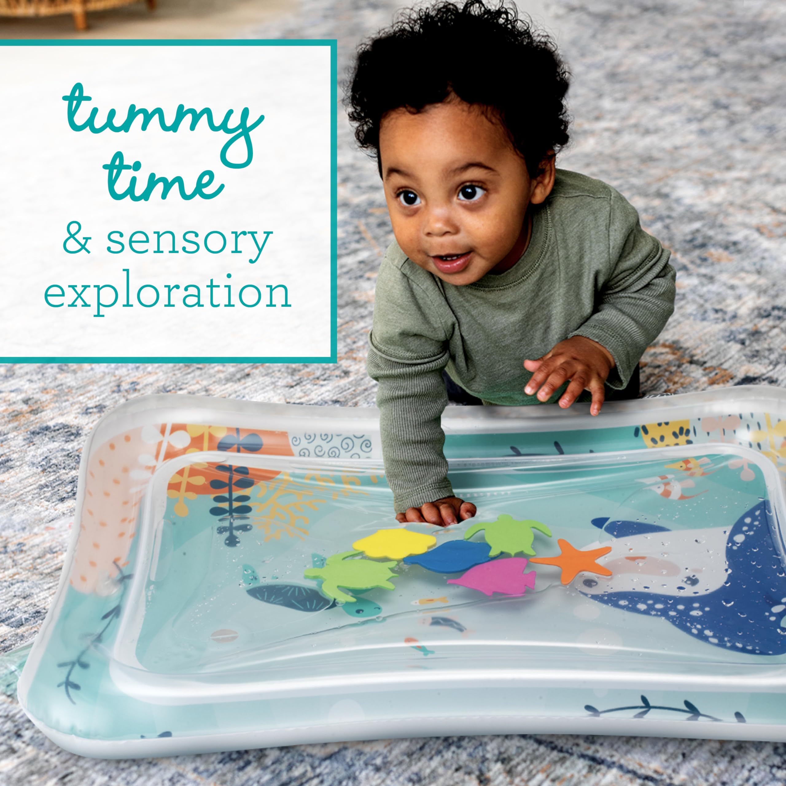Infantino Jumbo Pat & Play Water Mat, Sea-Themed Mess-Free Water Play for Babies, Supports Tummy Time and Motor Skills Development, Multicolor, 3M+