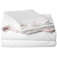 Belle Epoque Traditional Scalloped Embroidered Calking Sheet Set White/Pink, 4 Piece