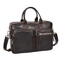 Pure Leather Briefcase Laptop Office Business Bag Multi Pockets Satchel Brown - Otis, Brown, M, Briefcase